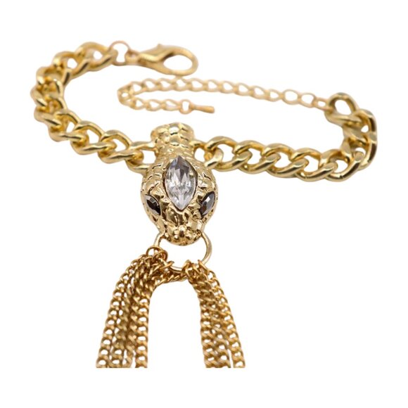 New Women Gold Fashion Bracelet Metal Hand Chain Connected Ring Bling Snake Head - Picture 11 of 17